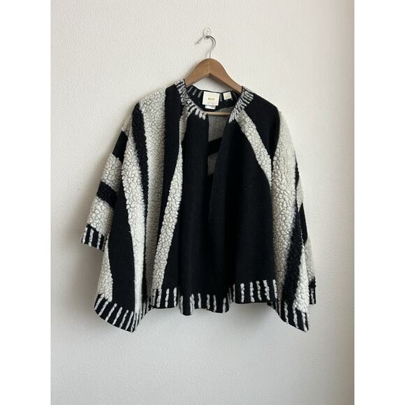MAEVE Anthropologie Cape Caplet Poncho wool dusk & dawn White black One Size - Picture 2 of 7
